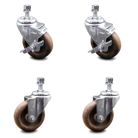 Service Caster 4 Inch High Temp Glass Filled Nylon 1/2 Inch Threaded Stem Caster Brakes SCC, 2PK SCC-TS20S414-GFNSHT-121315-2-TLB-2